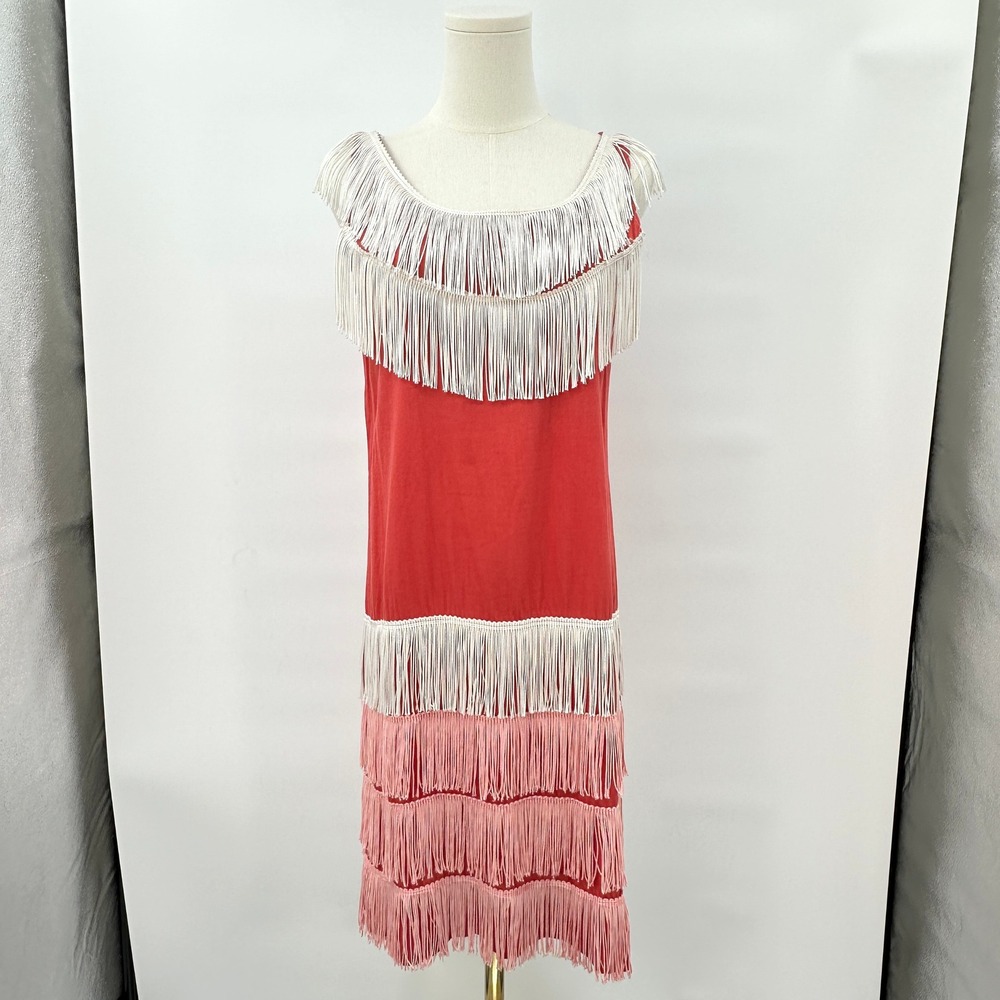 VTG 60s Sears Fringe Dress Size 34 Small Orange Pink Party GoGo Mod Festival